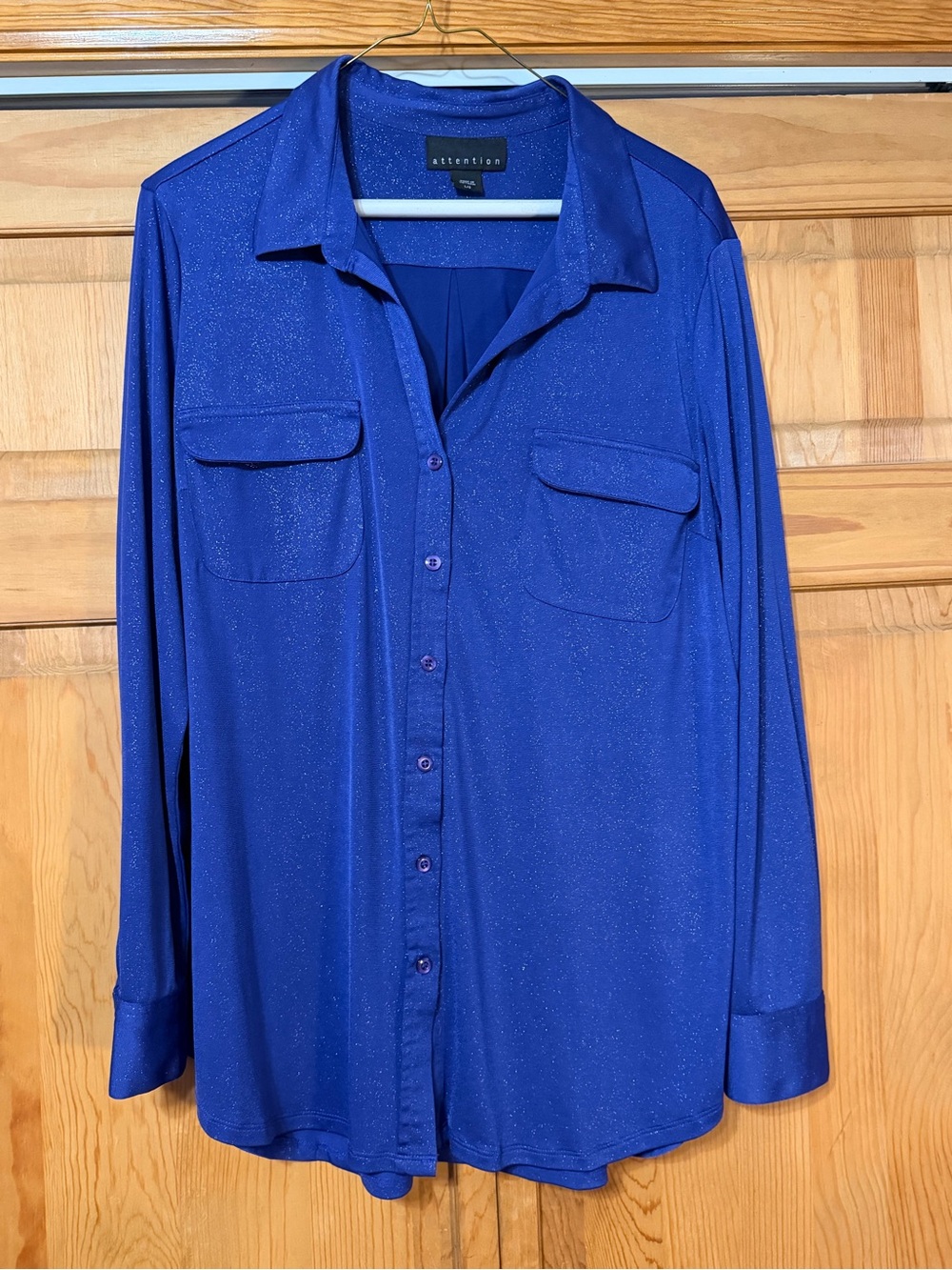 attention Royal Blue Women’s Long-Sleeve Button-Down Shirt